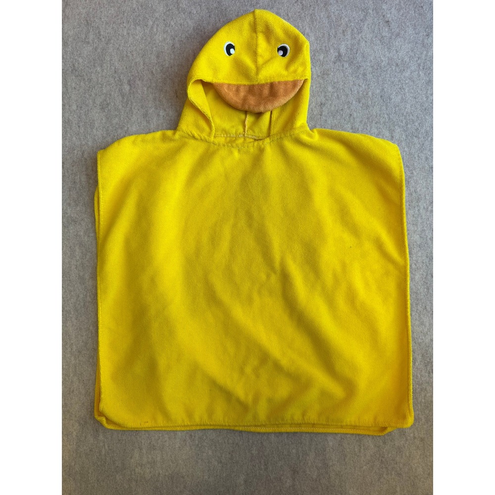 Kids Yellow Duck Hooded Poncho Towel Terry Cloth Beach Bath Wrap